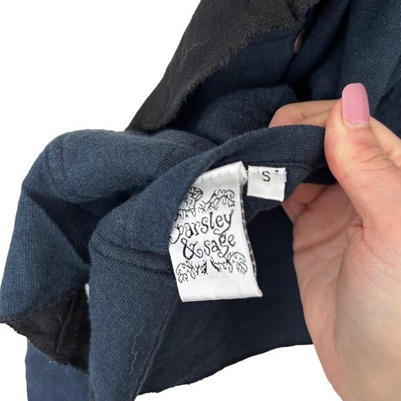 Parsley & Sage Black Blue Reversible Ruffle Cardigan Sz S - Picture 2 of 7